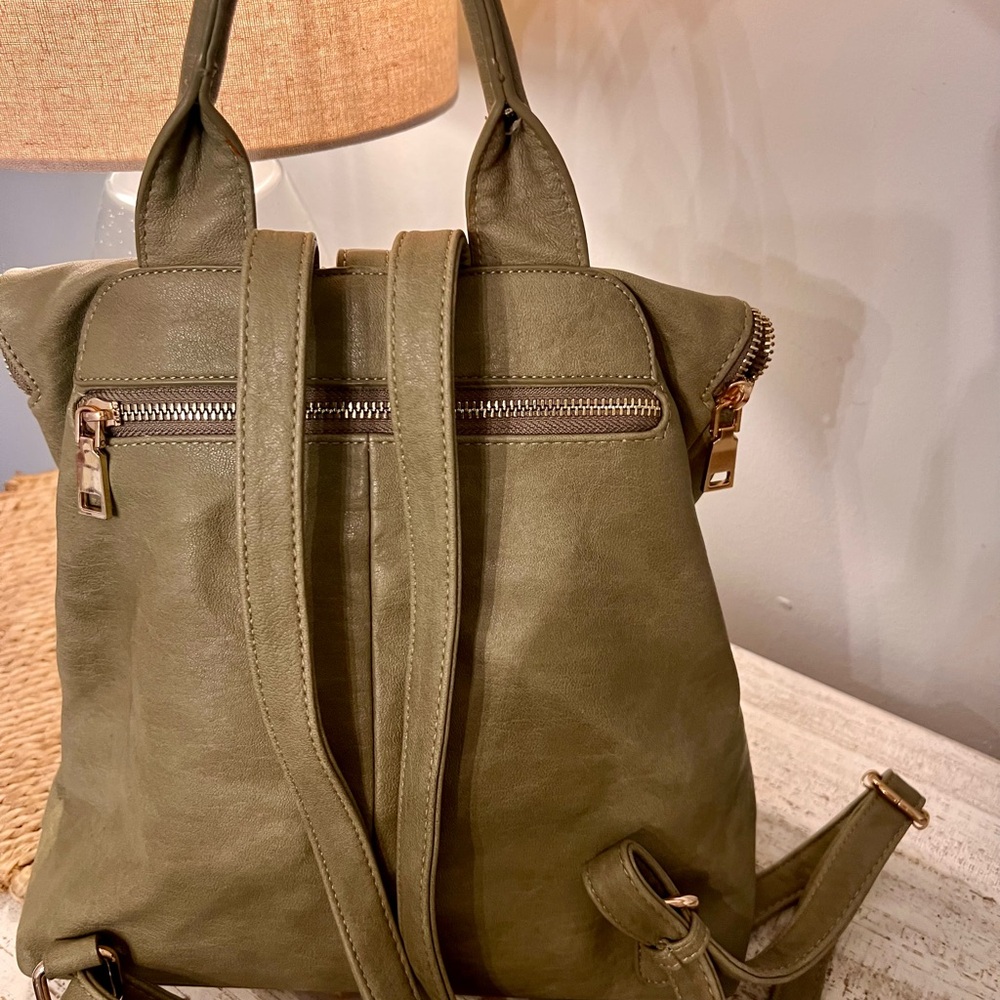 Miztique Olive Green Italian Leather Backpack - Picture 2 of 10